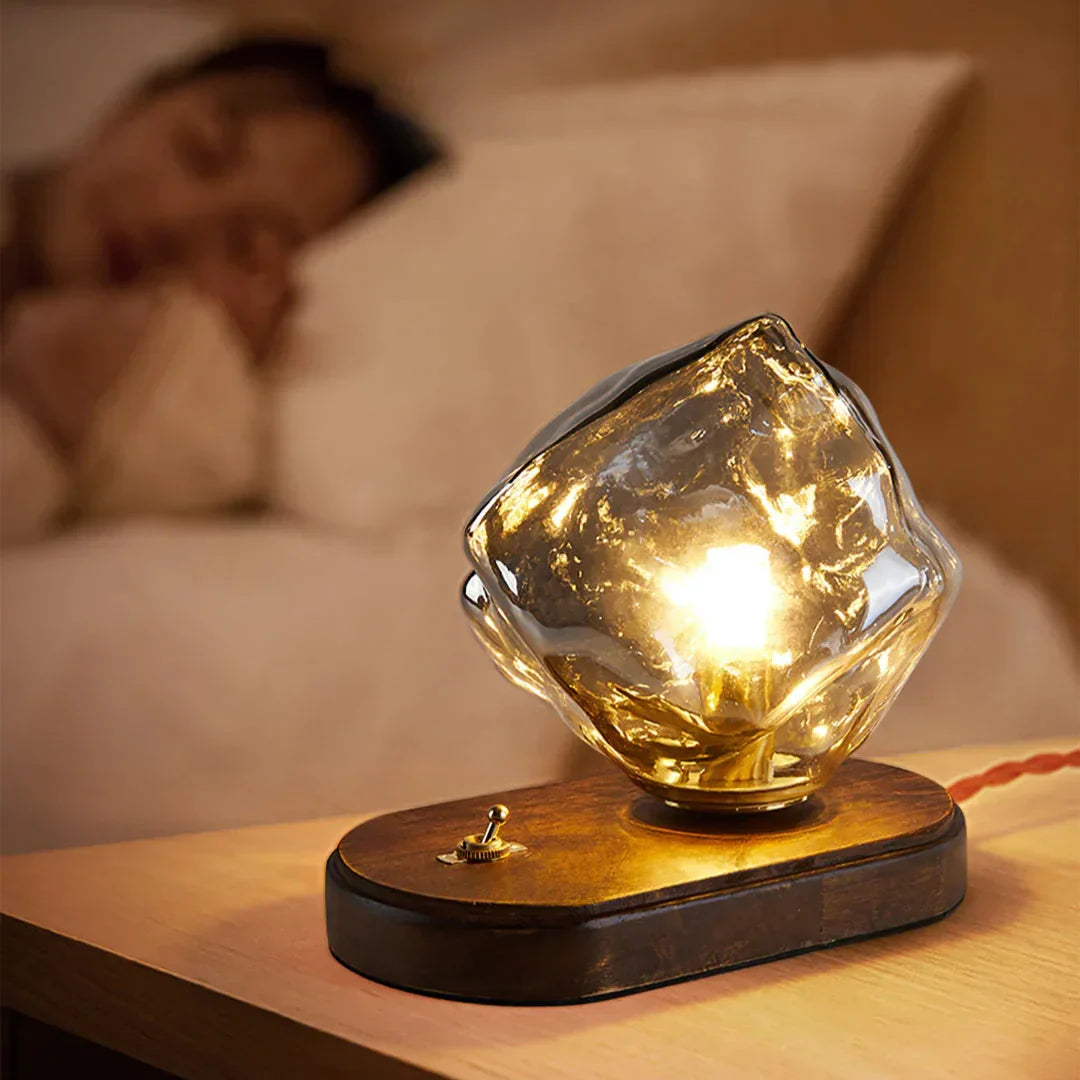 CubeGlow – Modern Ice Cube Table Lamp with Wood Base