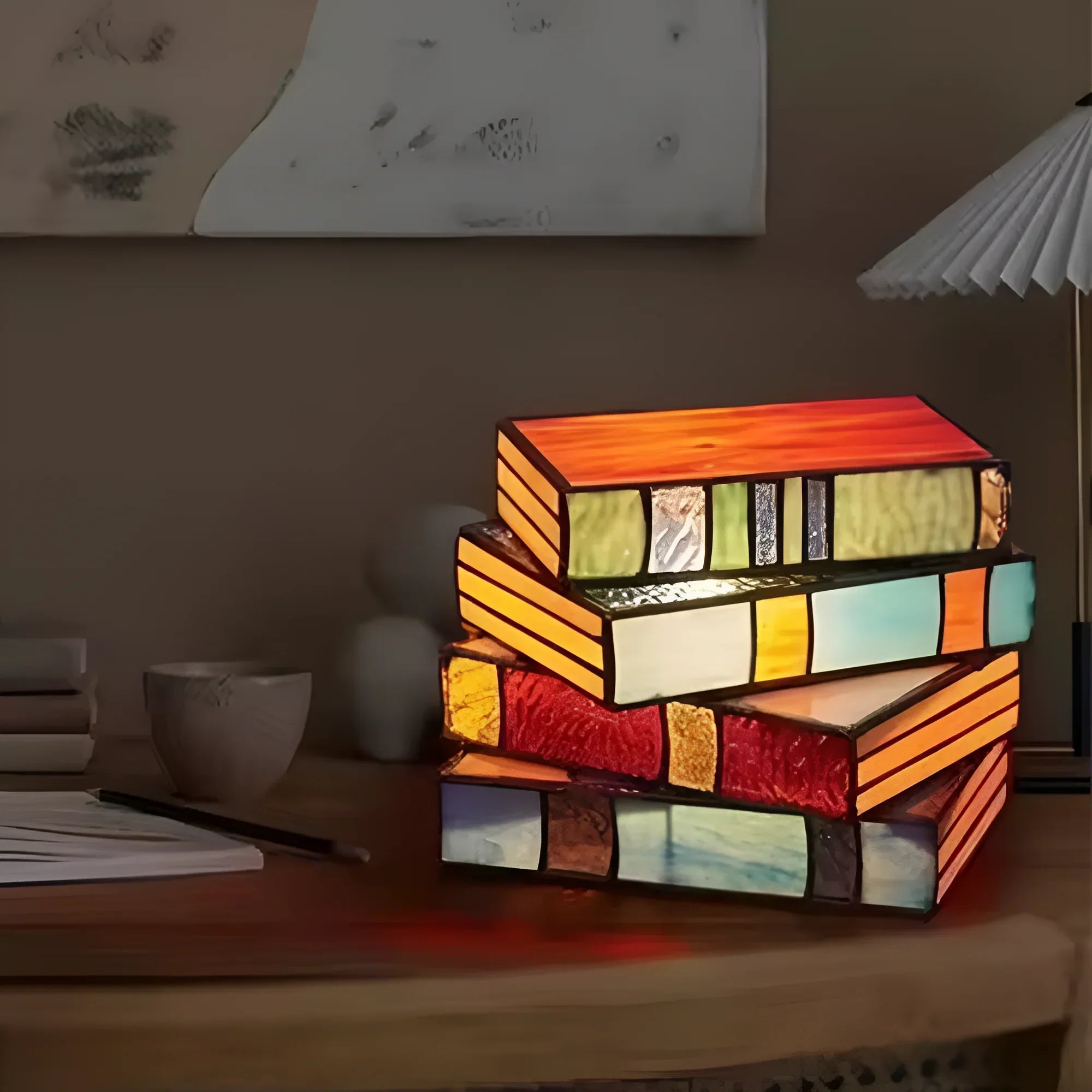 BookGlow – Stacked Books Mosaic Table Lamp