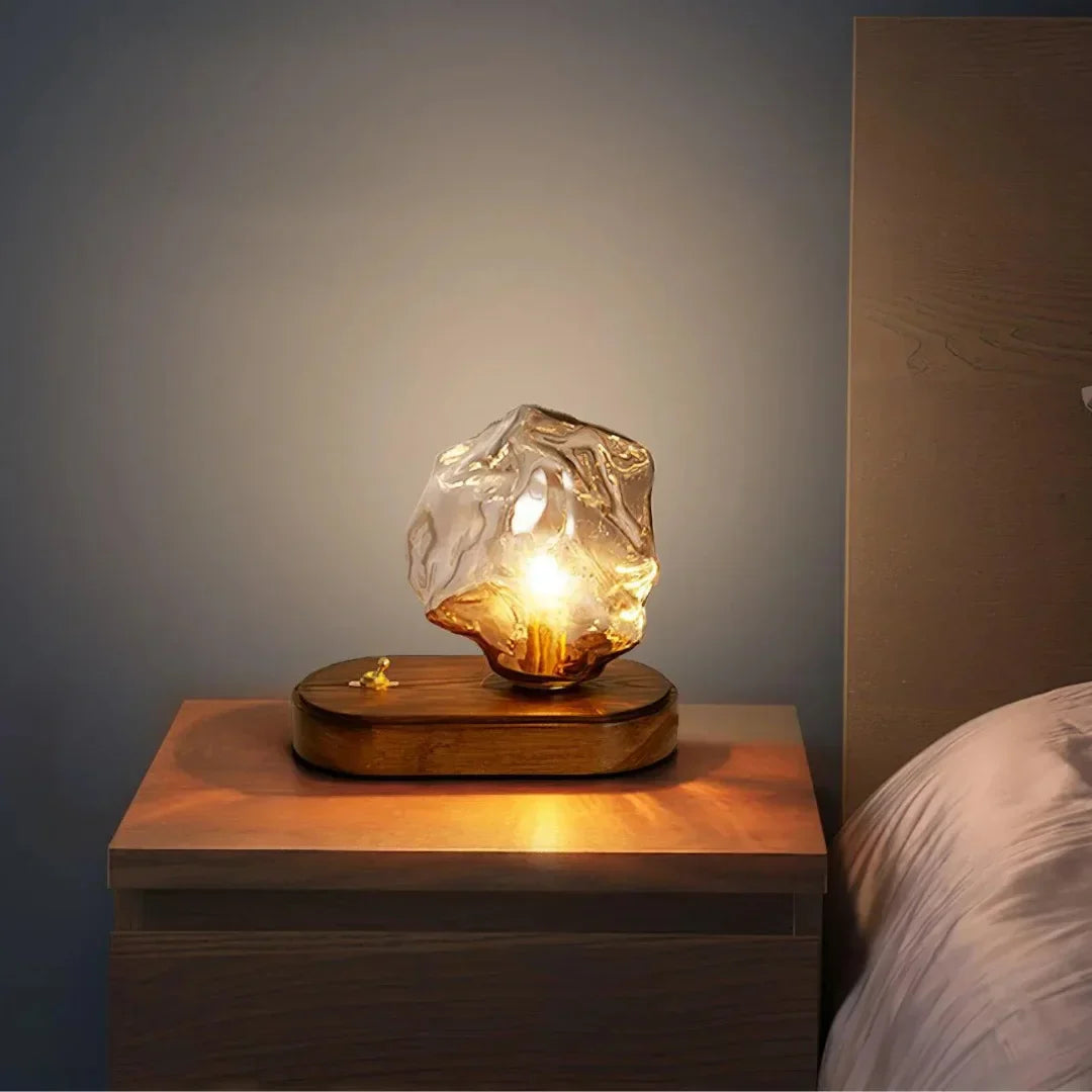 CubeGlow – Modern Ice Cube Table Lamp with Wood Base